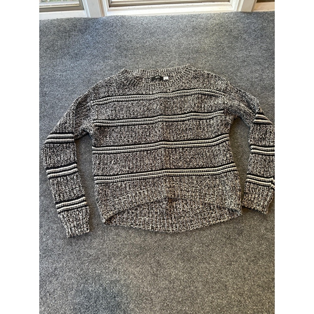 BDG Sweater Womens XS Black White Marled Striped Knit Crewneck Pullover Chunky